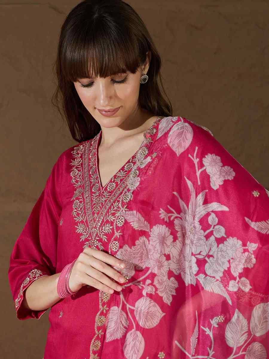 Pink Silk Blend Embroidery Party Wedding Festival Casual Ready Pant Salwar Kameez
