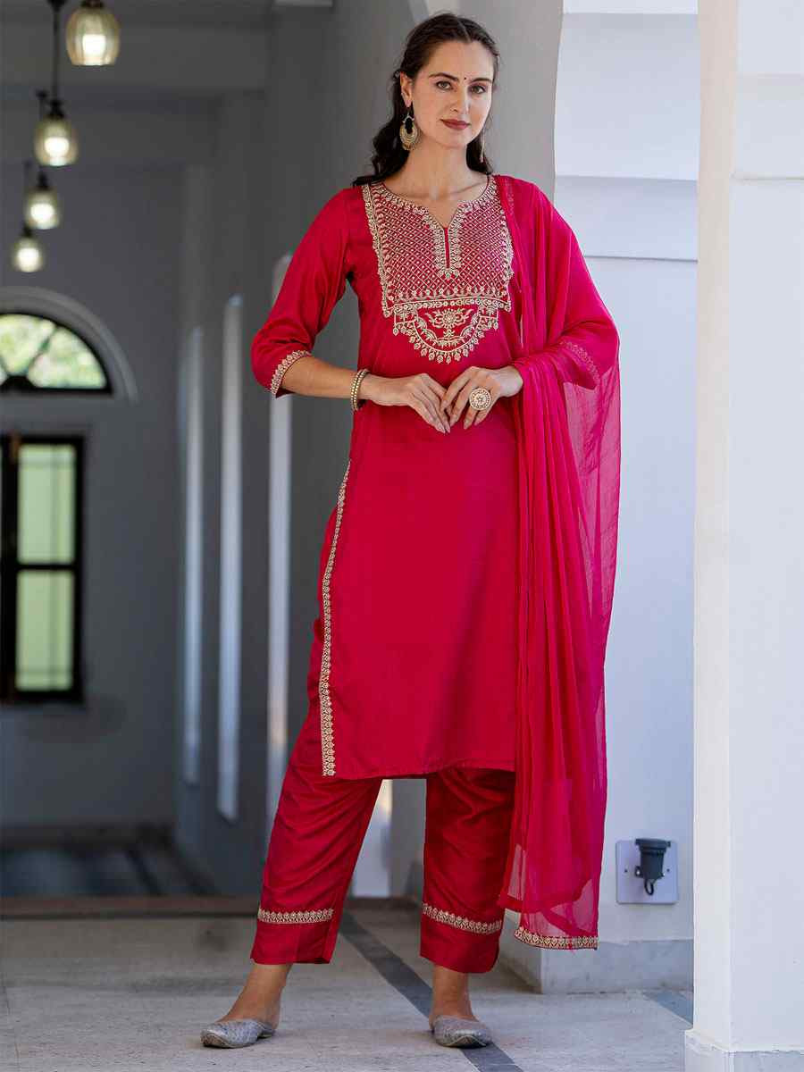 Pink Silk Blend Embroidery Party Wedding Festival Casual Ready Pant Salwar Kameez