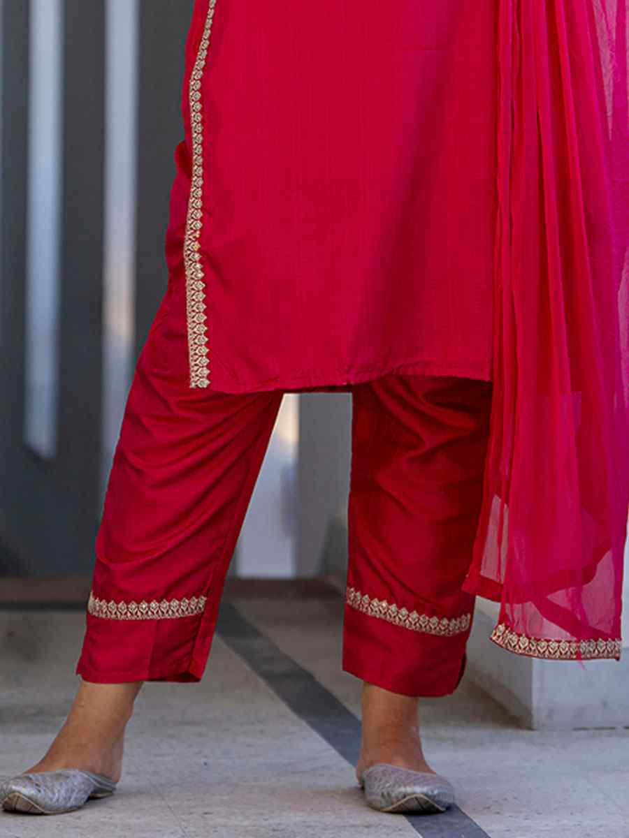 Pink Silk Blend Embroidery Party Wedding Festival Casual Ready Pant Salwar Kameez