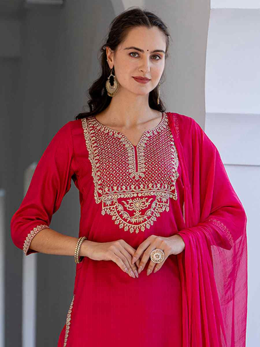 Pink Silk Blend Embroidery Party Wedding Festival Casual Ready Pant Salwar Kameez