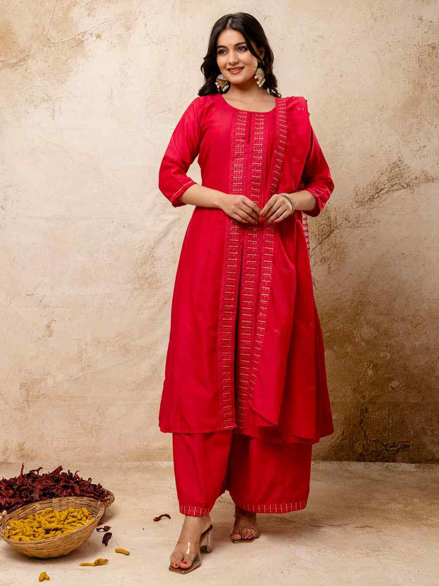 Pink Silk Blend Embroidery Party Wedding Festival Casual Ready Pant Salwar Kameez
