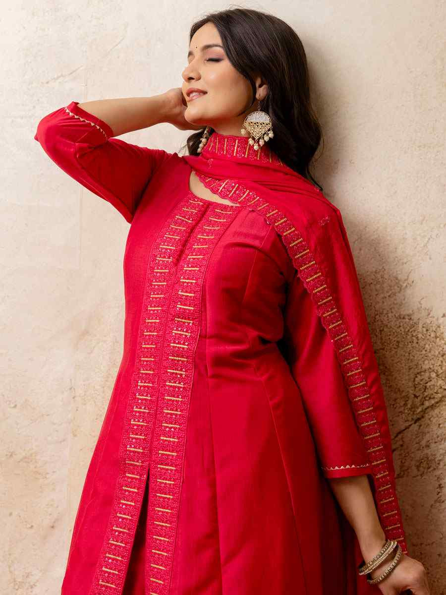 Pink Silk Blend Embroidery Party Wedding Festival Casual Ready Pant Salwar Kameez