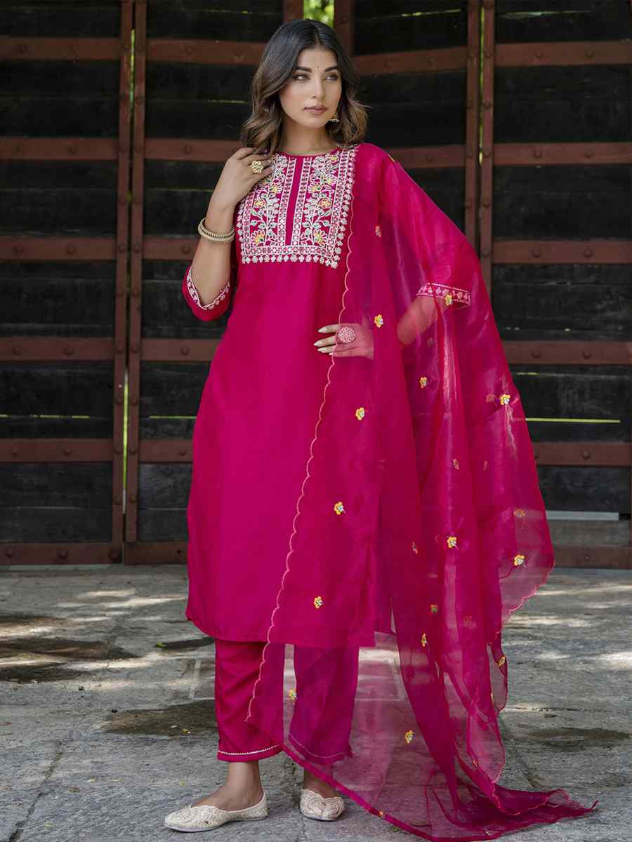 Pink Silk Blend Embroidery Party Wedding Festival Casual Ready Pant Salwar Kameez