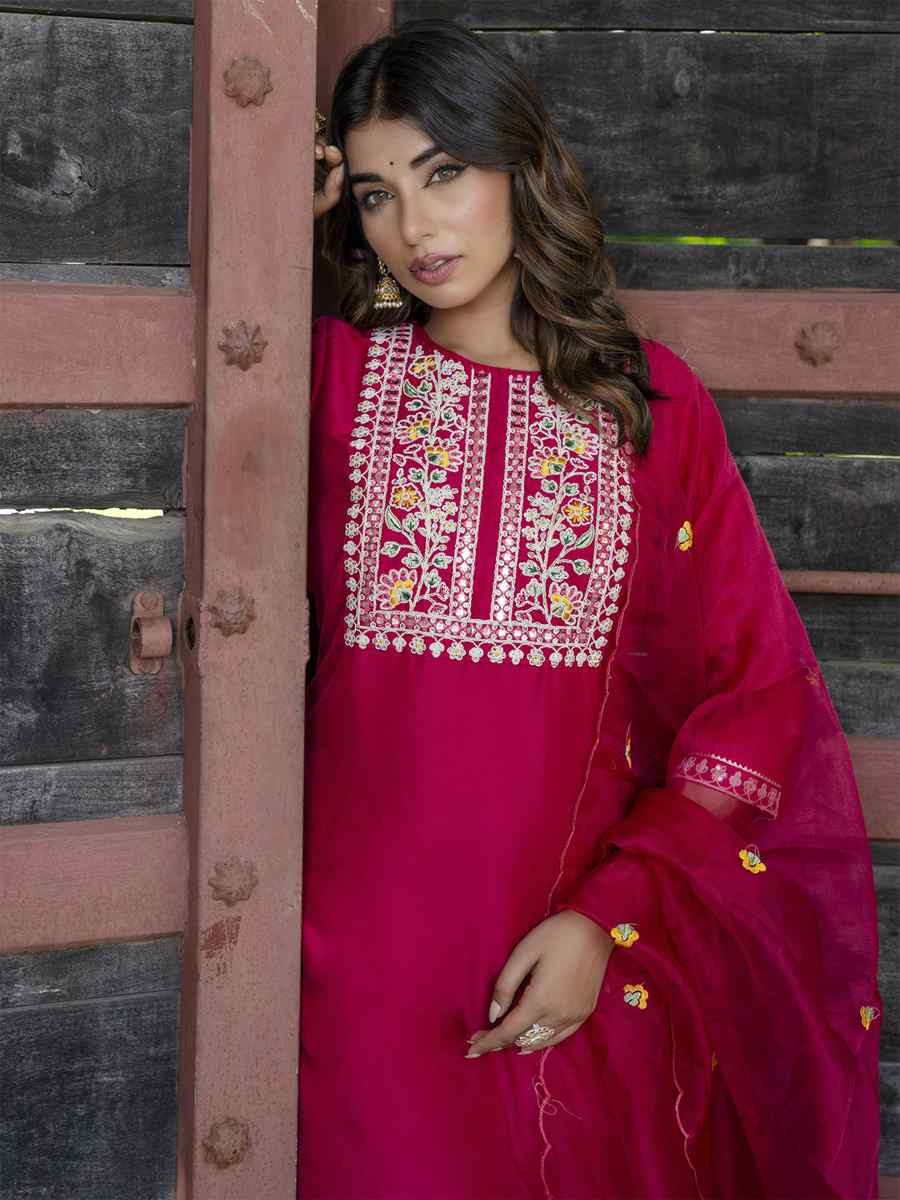 Pink Silk Blend Embroidery Party Wedding Festival Casual Ready Pant Salwar Kameez