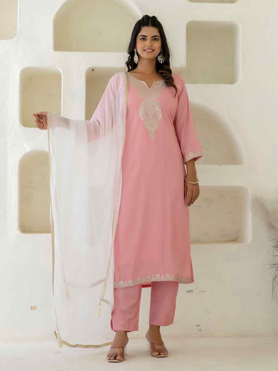 Pink Silk Blend Embroidery Party Wedding Festival Casual Ready Pant Salwar Kameez