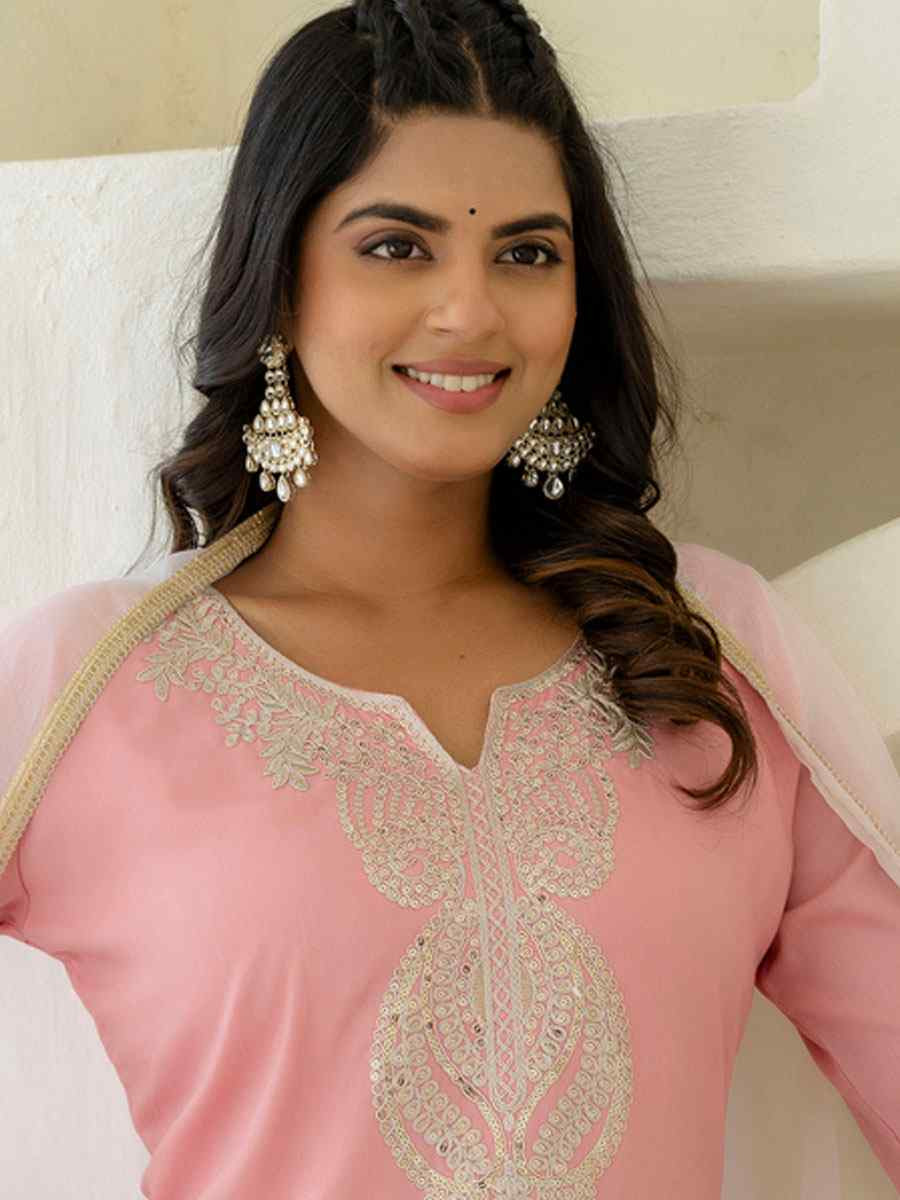 Pink Silk Blend Embroidery Party Wedding Festival Casual Ready Pant Salwar Kameez