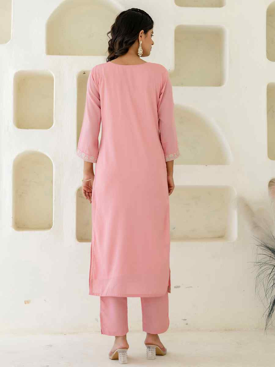 Pink Silk Blend Embroidery Party Wedding Festival Casual Ready Pant Salwar Kameez