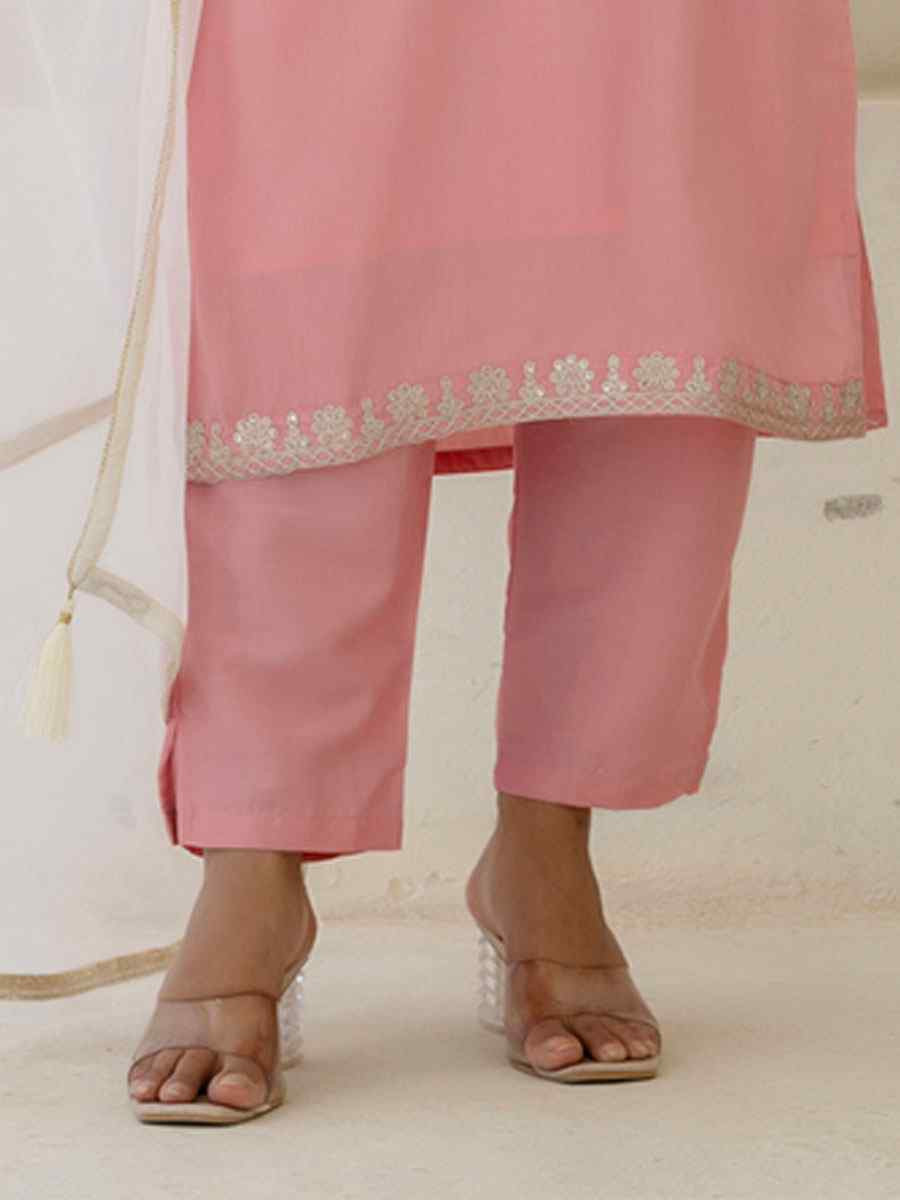 Pink Silk Blend Embroidery Party Wedding Festival Casual Ready Pant Salwar Kameez