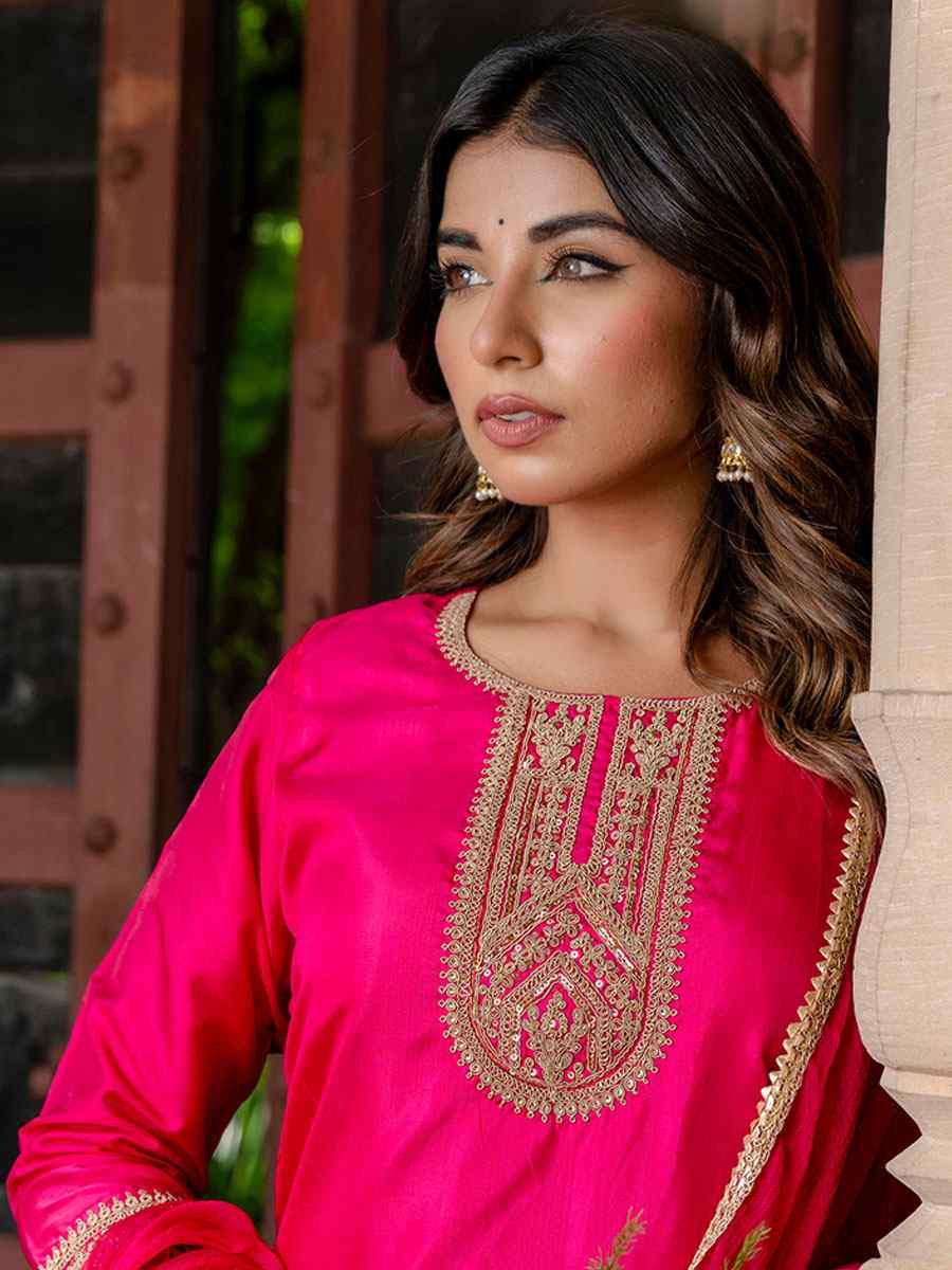 Pink Silk Blend Embroidery Party Wedding Festival Casual Ready Pant Salwar Kameez