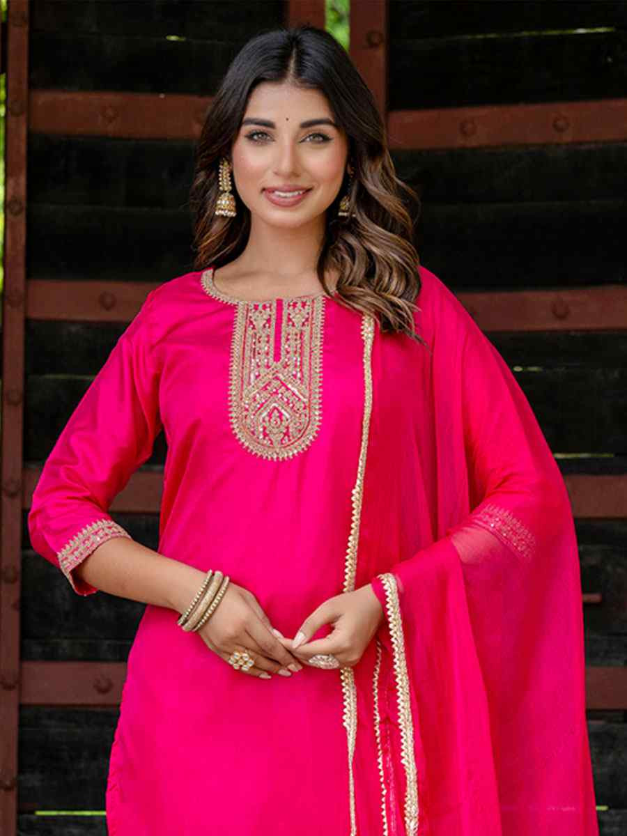 Pink Silk Blend Embroidery Party Wedding Festival Casual Ready Pant Salwar Kameez