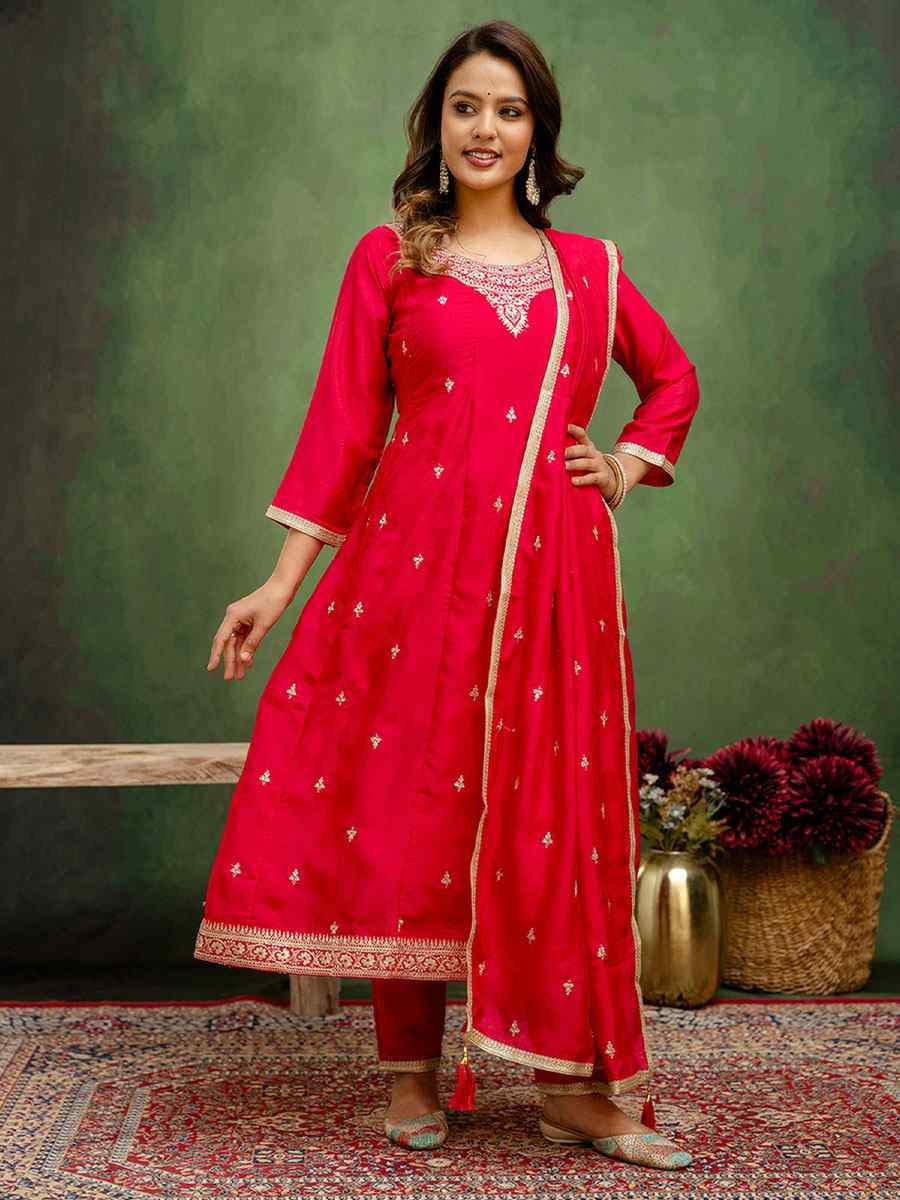 Pink Silk Blend Embroidery Party Wedding Festival Casual Ready Pant Salwar Kameez