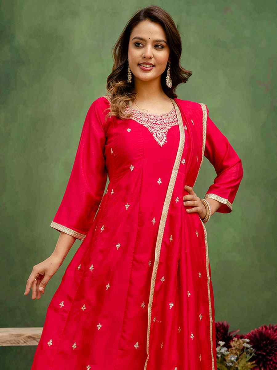 Pink Silk Blend Embroidery Party Wedding Festival Casual Ready Pant Salwar Kameez