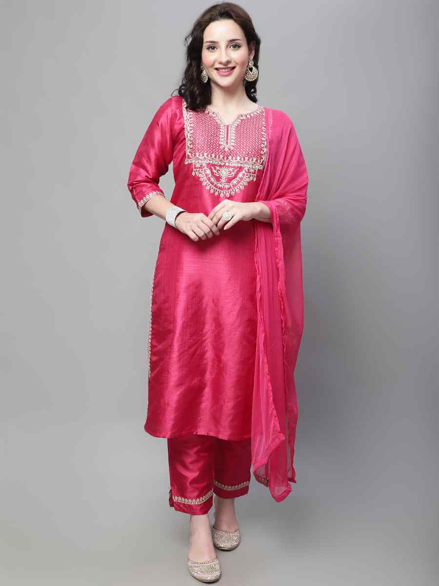 Pink Silk Blend Embroidery Party Wedding Festival Casual Ready Pant Salwar Kameez