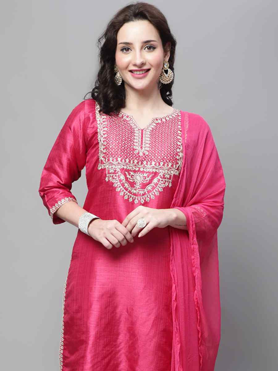 Pink Silk Blend Embroidery Party Wedding Festival Casual Ready Pant Salwar Kameez