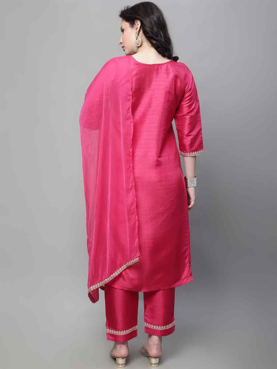 Pink Silk Blend Embroidery Party Wedding Festival Casual Ready Pant Salwar Kameez