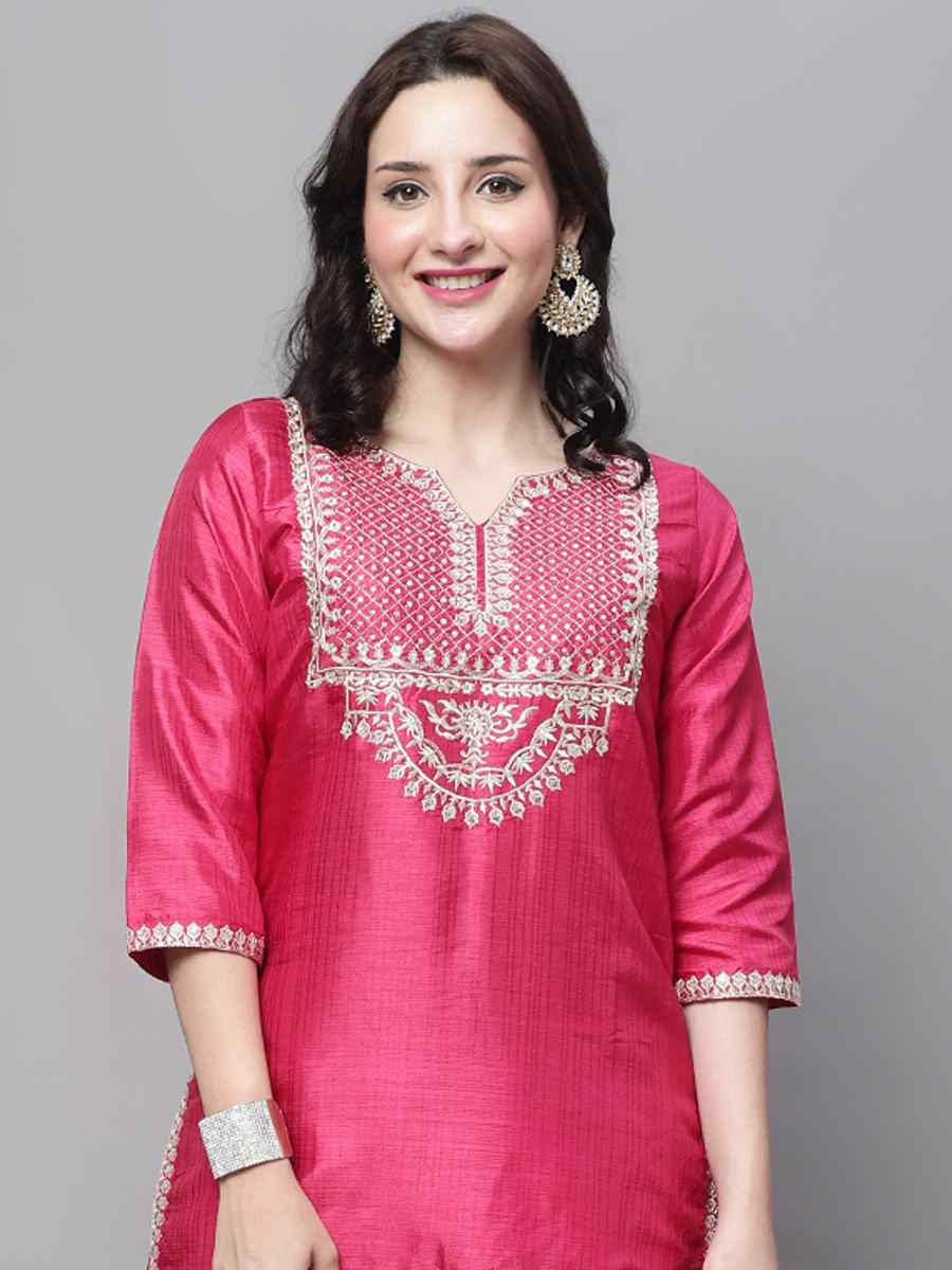 Pink Silk Blend Embroidery Party Wedding Festival Casual Ready Pant Salwar Kameez