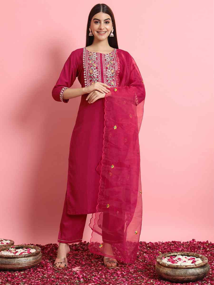 Pink Silk Blend Embroidery Party Wedding Festival Casual Ready Pant Salwar Kameez
