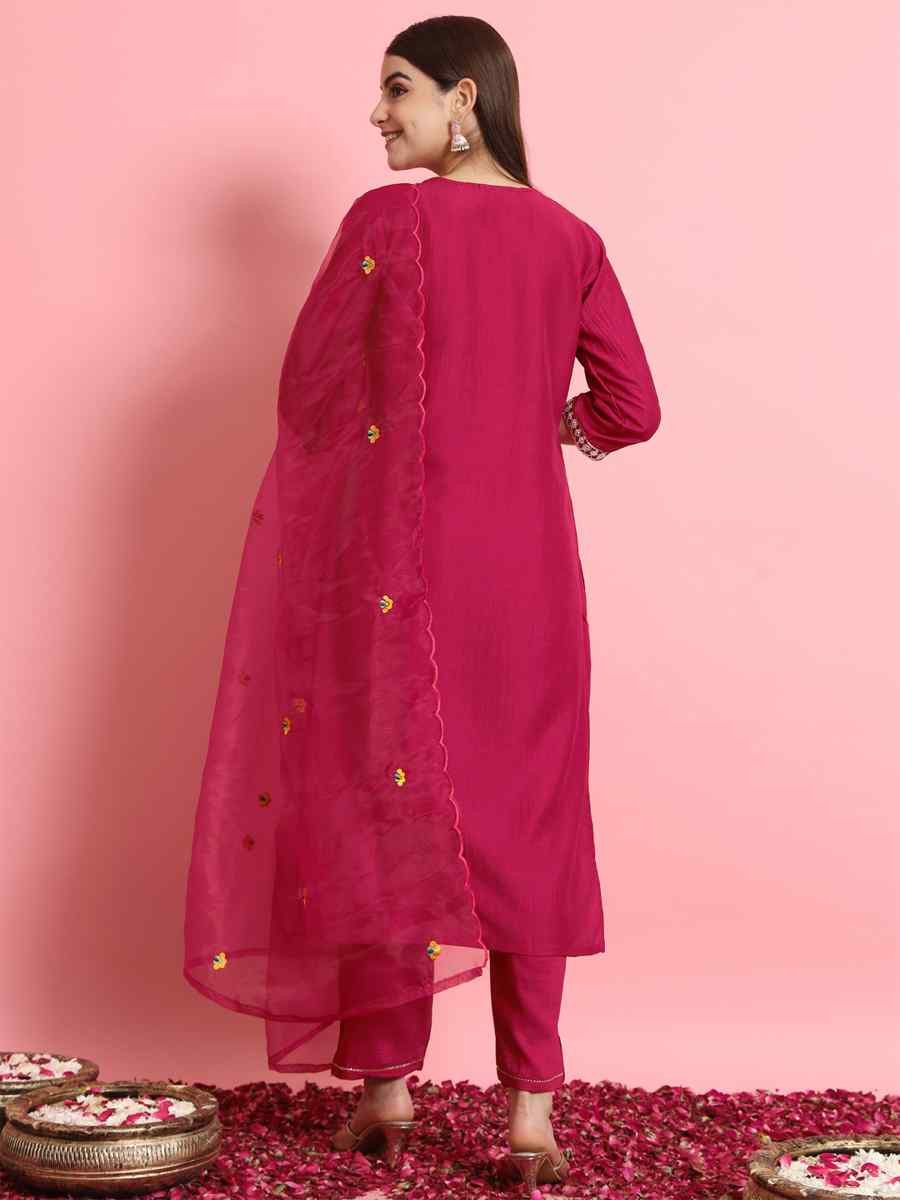Pink Silk Blend Embroidery Party Wedding Festival Casual Ready Pant Salwar Kameez