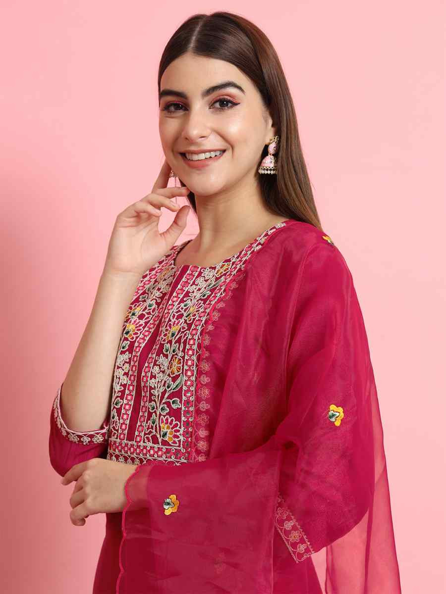Pink Silk Blend Embroidery Party Wedding Festival Casual Ready Pant Salwar Kameez