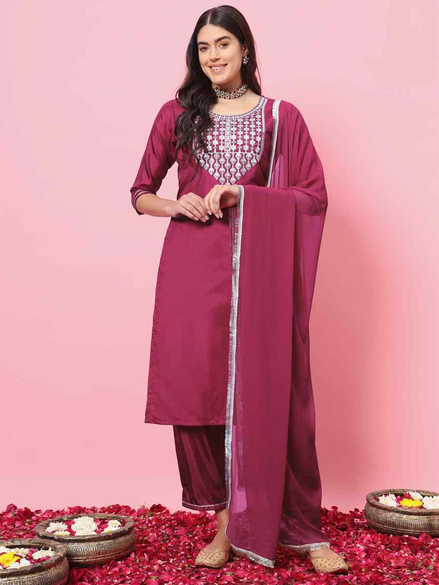 Pink Silk Blend Embroidery Party Wedding Festival Casual Ready Pant Salwar Kameez