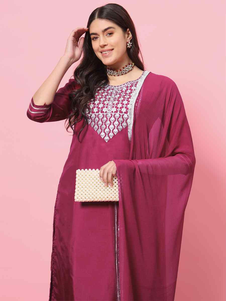 Pink Silk Blend Embroidery Party Wedding Festival Casual Ready Pant Salwar Kameez