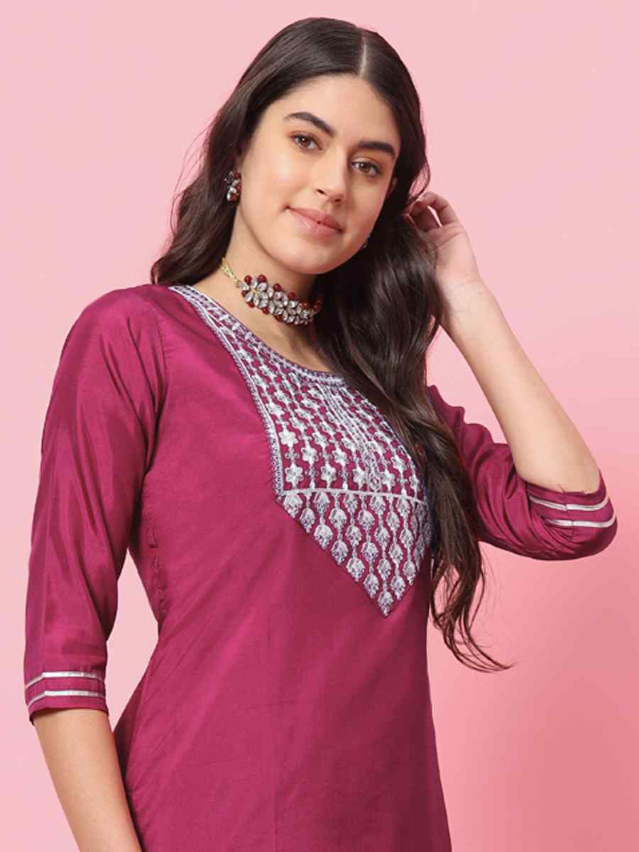 Pink Silk Blend Embroidery Party Wedding Festival Casual Ready Pant Salwar Kameez