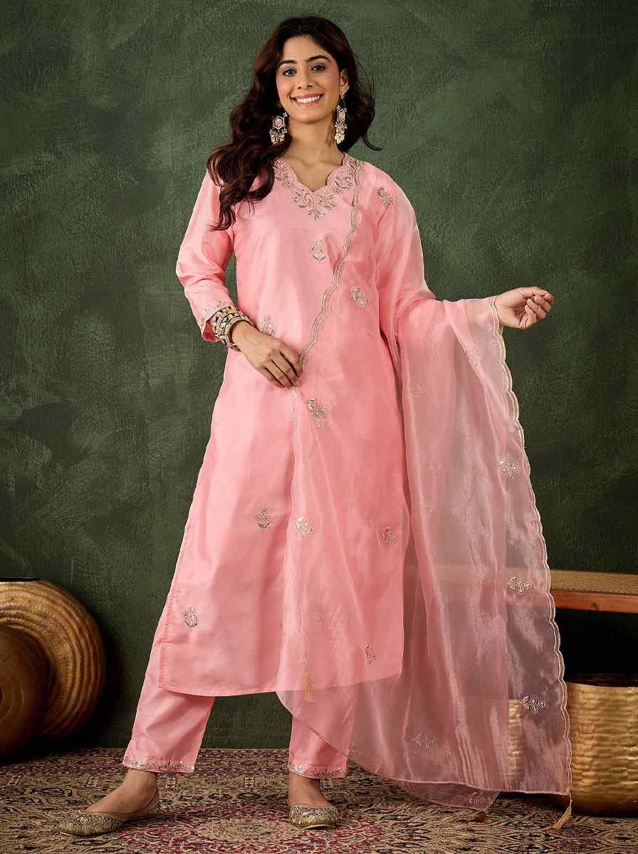 Pink Silk Blend Embroidery Party Wedding Festival Casual Ready Pant Salwar Kameez