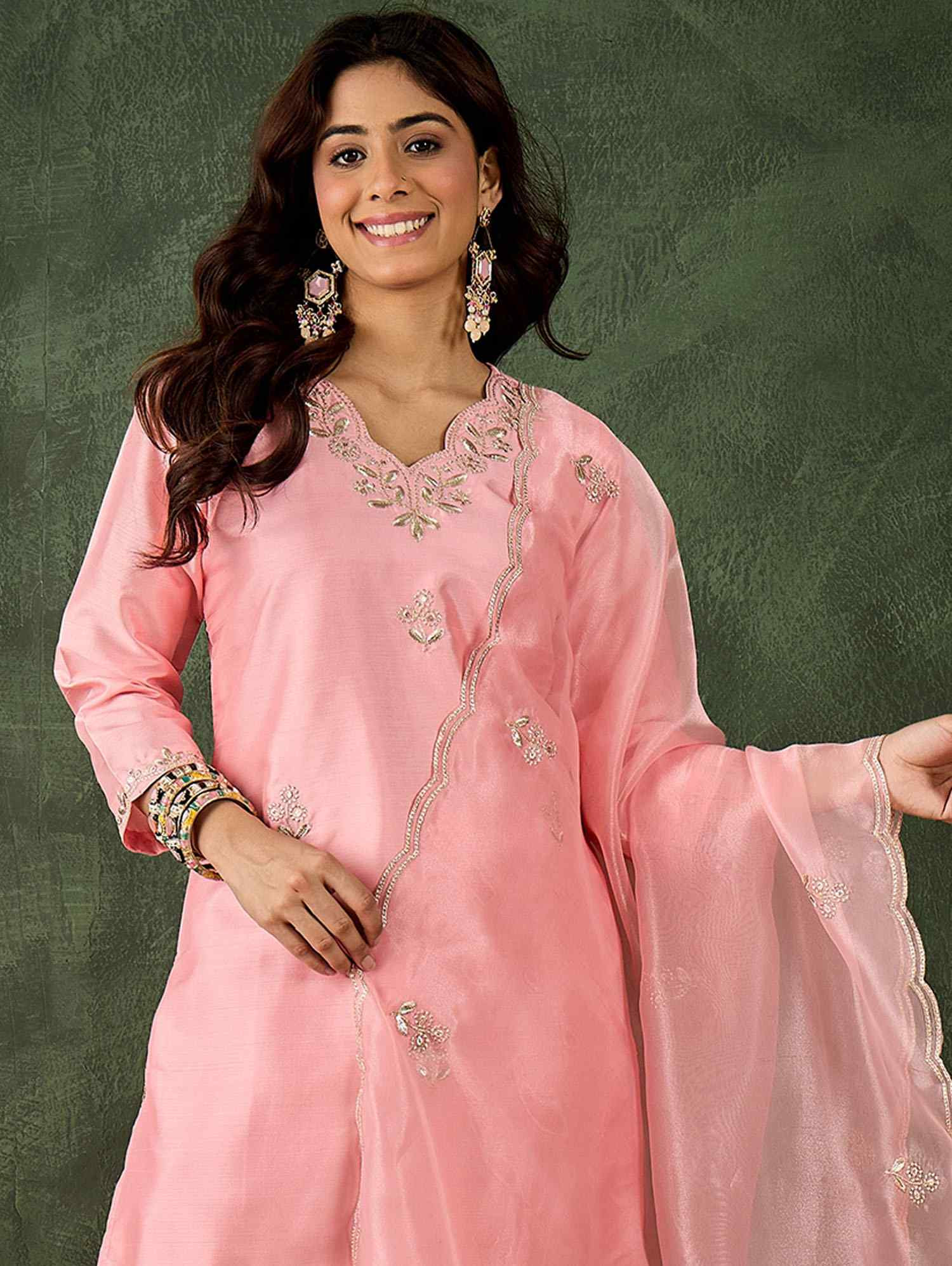 Pink Silk Blend Embroidery Party Wedding Festival Casual Ready Pant Salwar Kameez