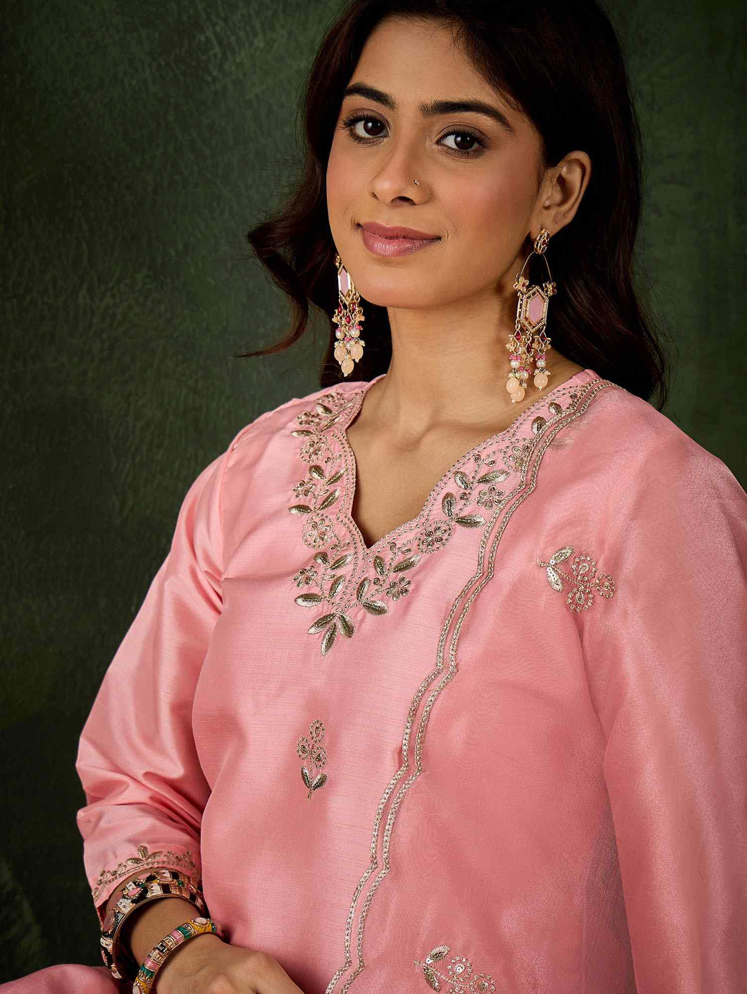 Pink Silk Blend Embroidery Party Wedding Festival Casual Ready Pant Salwar Kameez