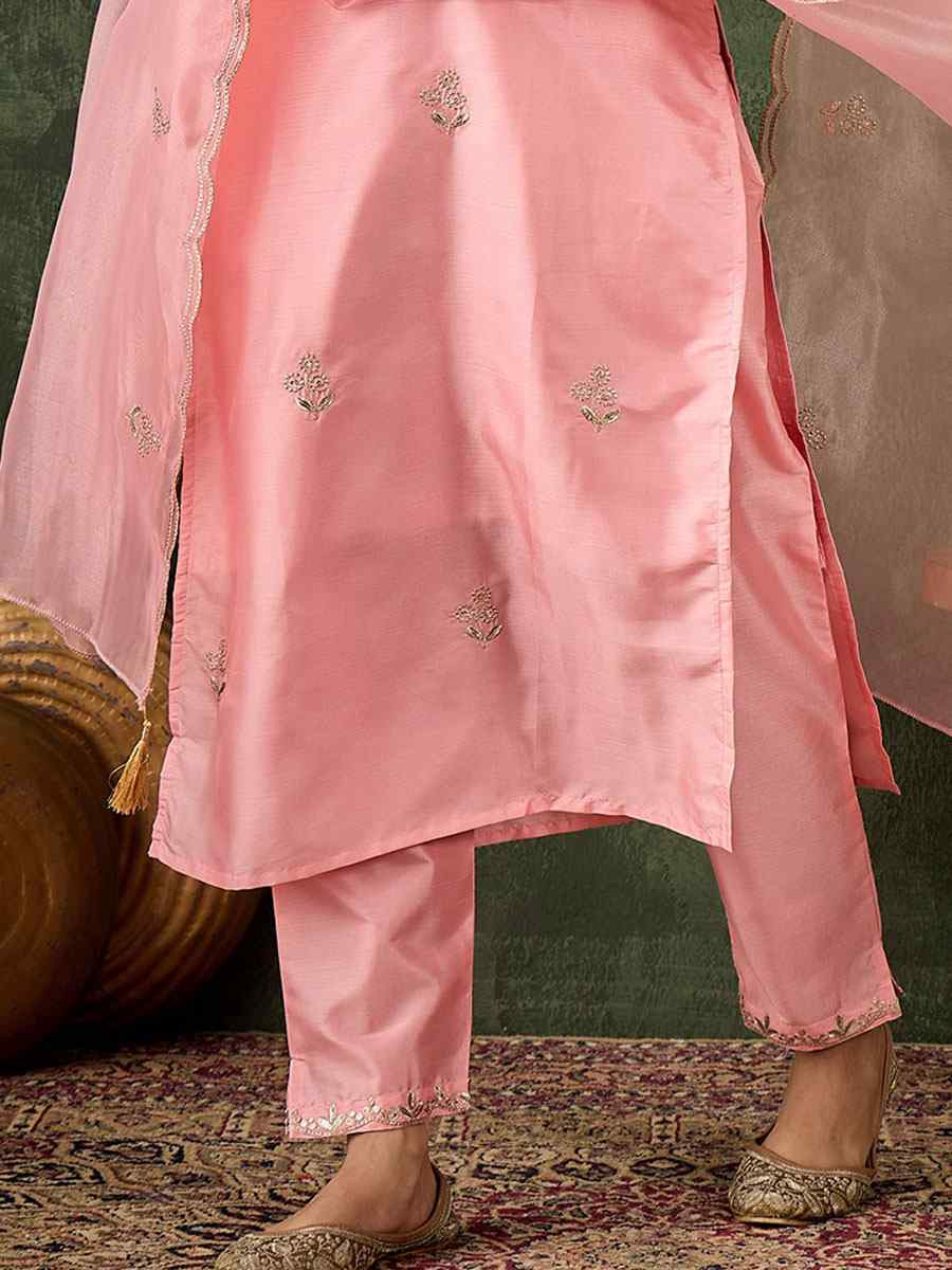 Pink Silk Blend Embroidery Party Wedding Festival Casual Ready Pant Salwar Kameez