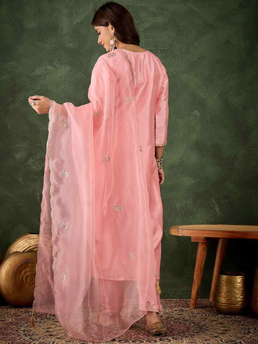 Pink Silk Blend Embroidery Party Wedding Festival Casual Ready Pant Salwar Kameez