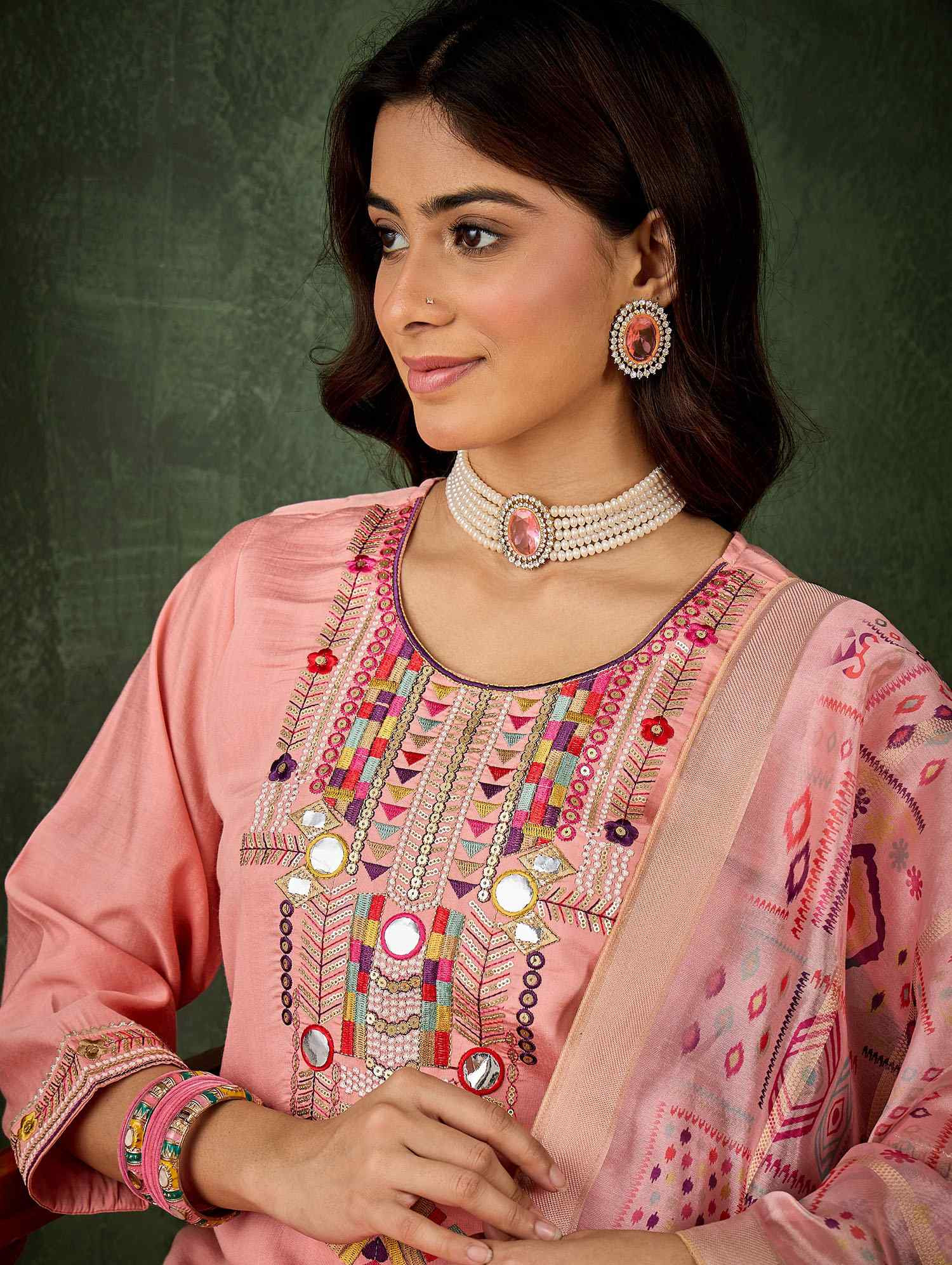 Pink Silk Blend Embroidery Party Wedding Festival Casual Ready Pant Salwar Kameez