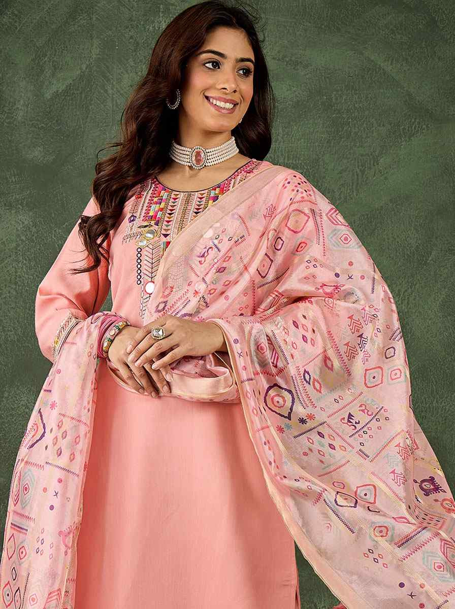 Pink Silk Blend Embroidery Party Wedding Festival Casual Ready Pant Salwar Kameez
