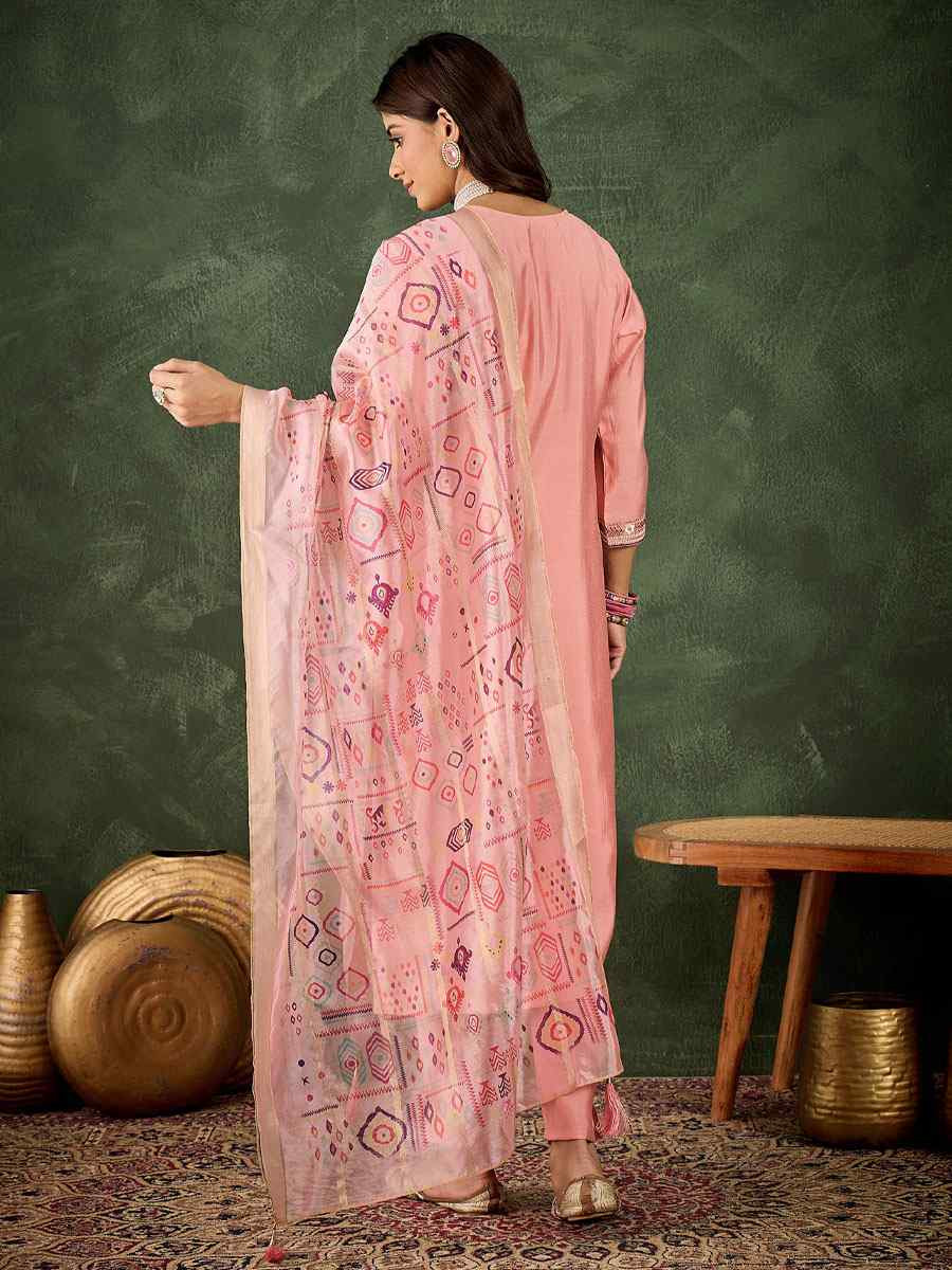 Pink Silk Blend Embroidery Party Wedding Festival Casual Ready Pant Salwar Kameez