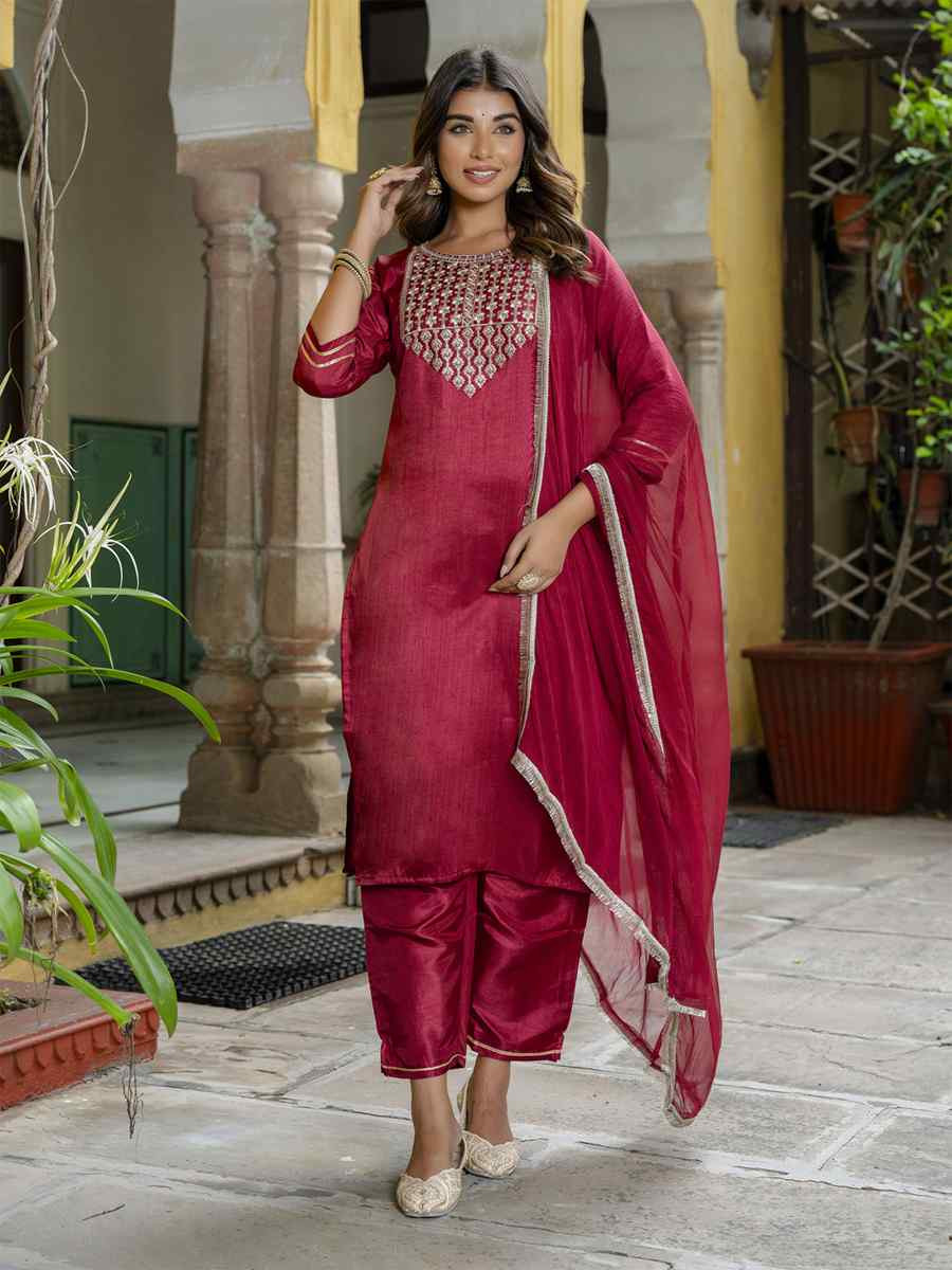 Pink Silk Blend Embroidery Party Wedding Festival Casual Ready Pant Salwar Kameez
