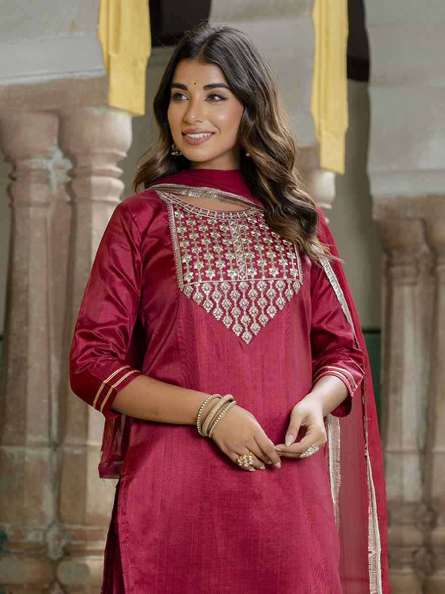 Pink Silk Blend Embroidery Party Wedding Festival Casual Ready Pant Salwar Kameez