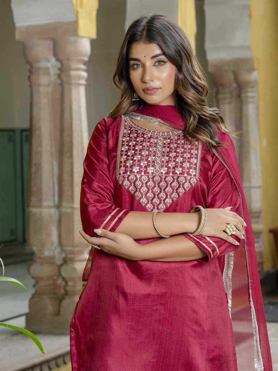 Pink Silk Blend Embroidery Party Wedding Festival Casual Ready Pant Salwar Kameez