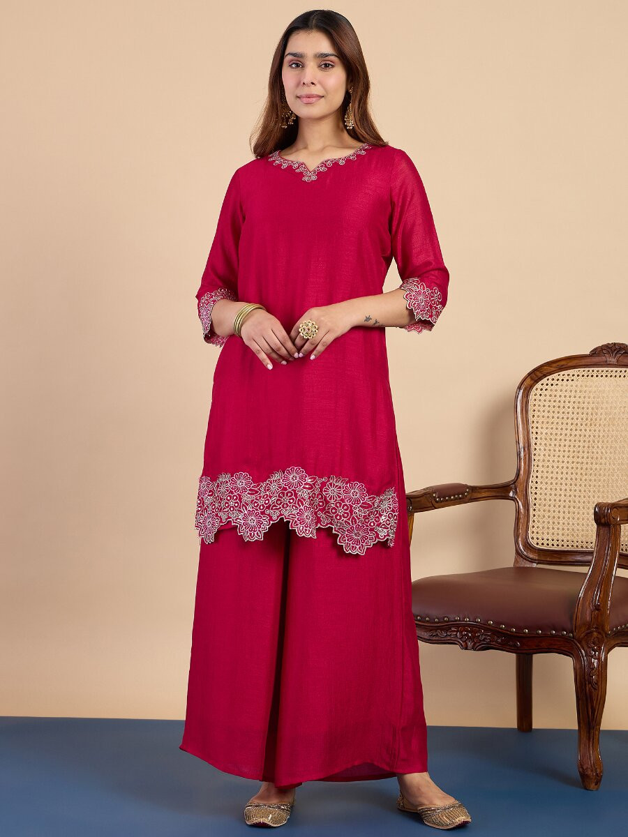 Pink Silk Blend Embroidery Wedding Party Festival Casual Palazzo Pant Salwar Kameez