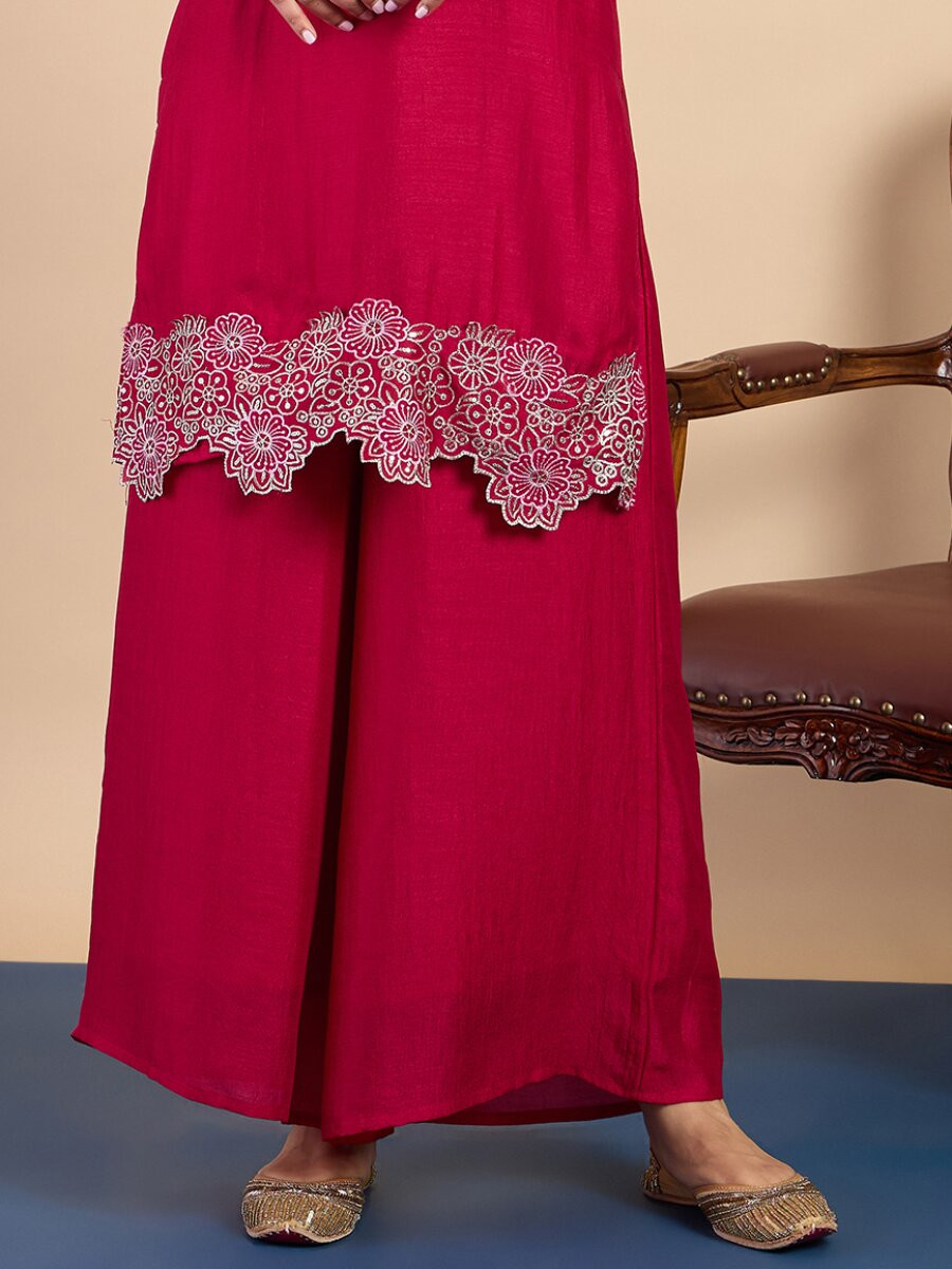 Pink Silk Blend Embroidery Wedding Party Festival Casual Palazzo Pant Salwar Kameez