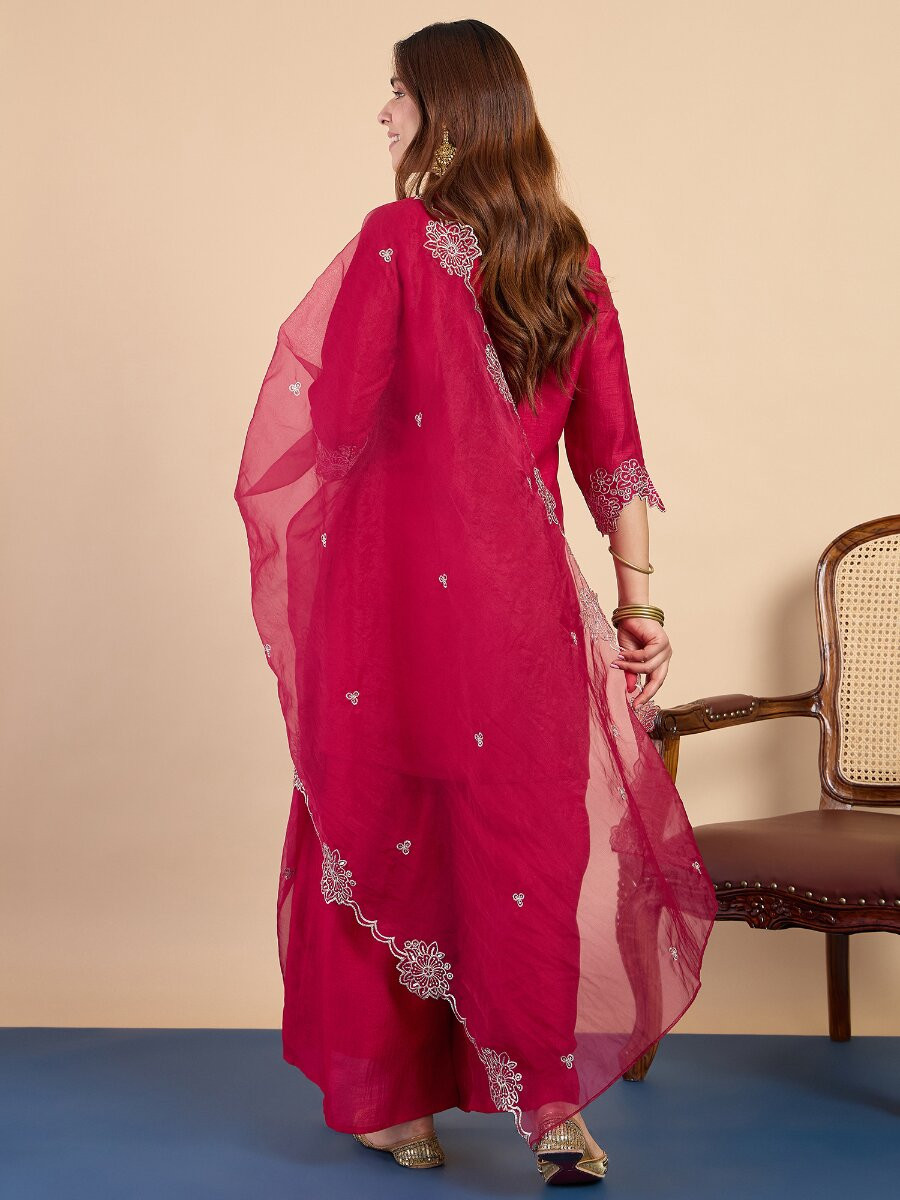 Pink Silk Blend Embroidery Wedding Party Festival Casual Palazzo Pant Salwar Kameez