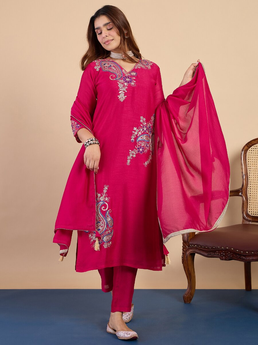 Pink Silk Blend Embroidery Wedding Party Festival Casual Pant Salwar Kameez