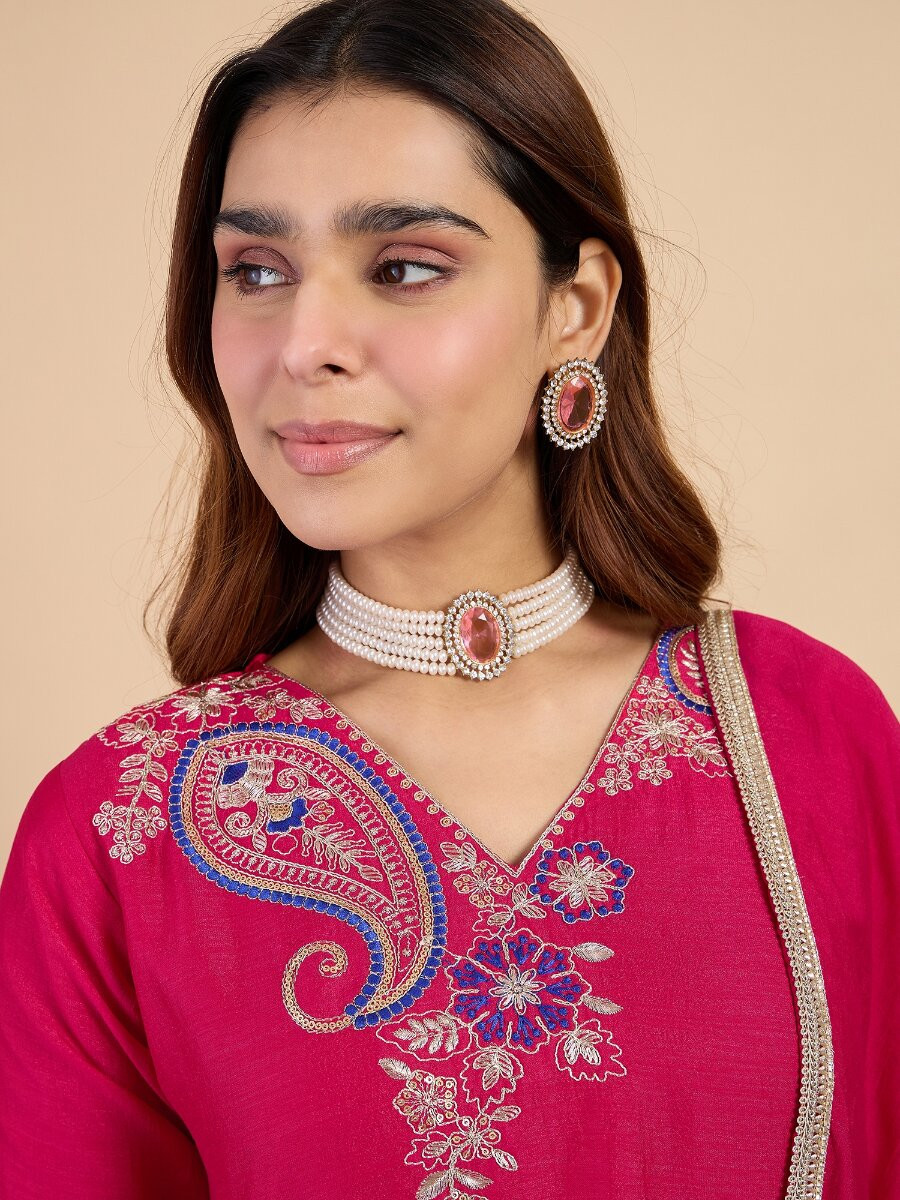 Pink Silk Blend Embroidery Wedding Party Festival Casual Pant Salwar Kameez