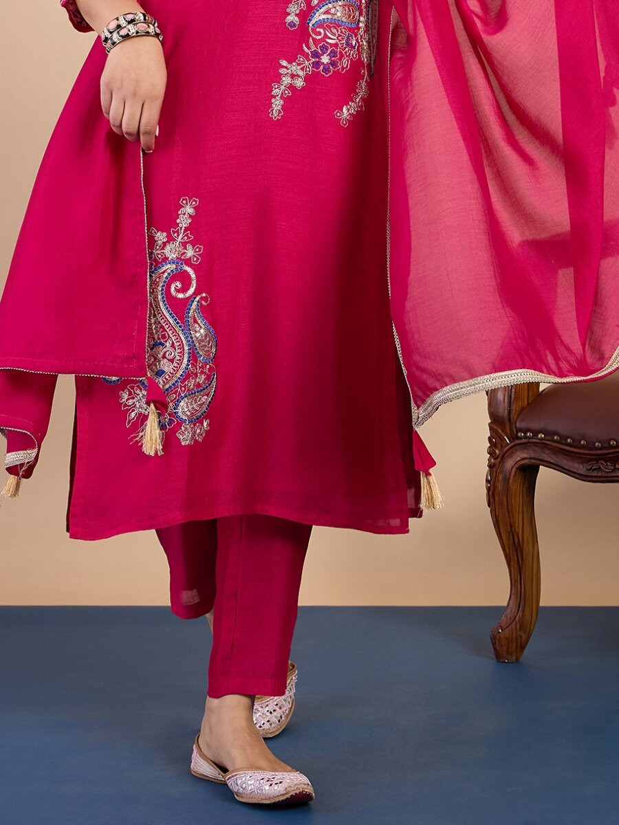 Pink Silk Blend Embroidery Wedding Party Festival Casual Pant Salwar Kameez