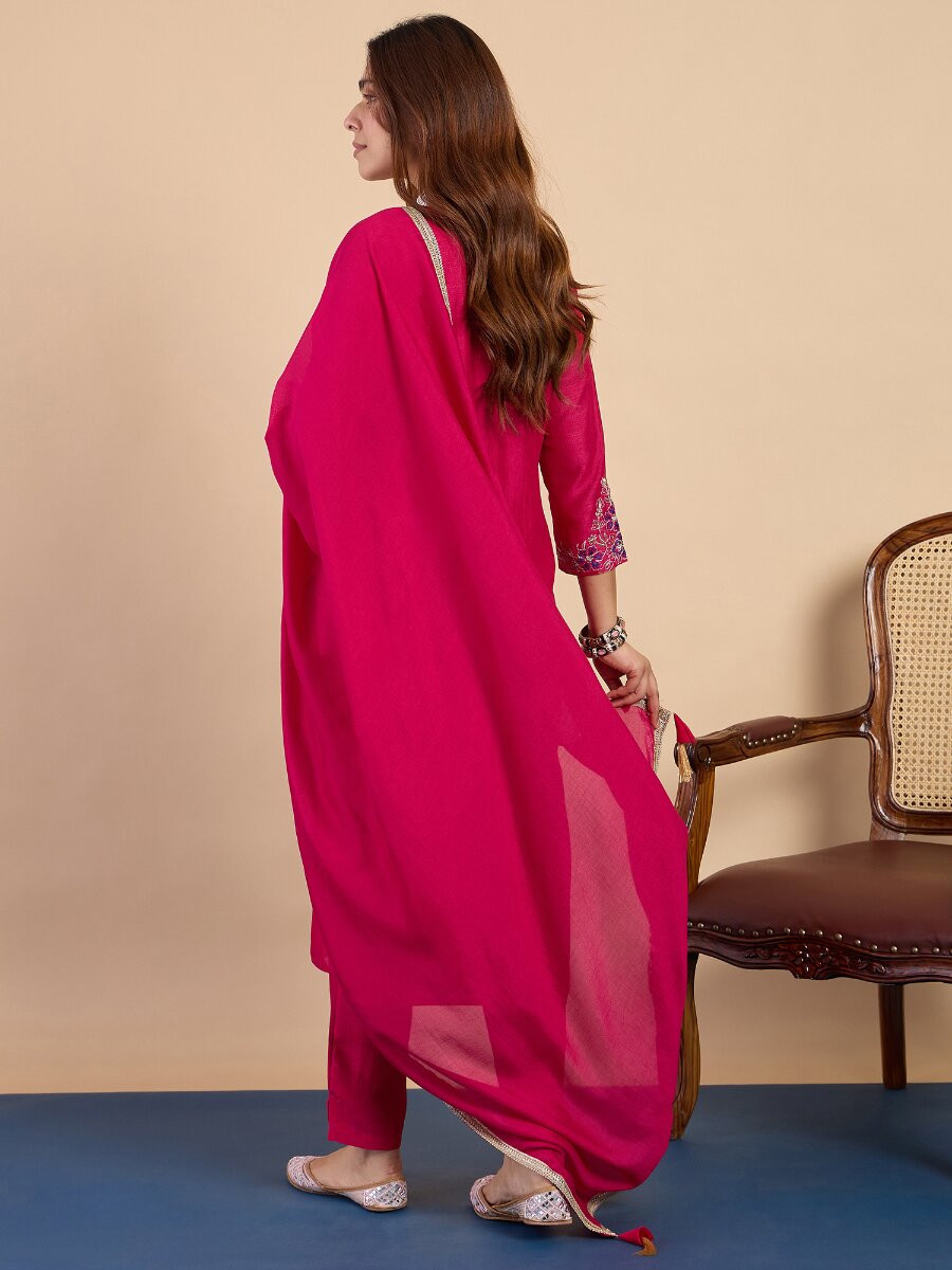 Pink Silk Blend Embroidery Wedding Party Festival Casual Pant Salwar Kameez