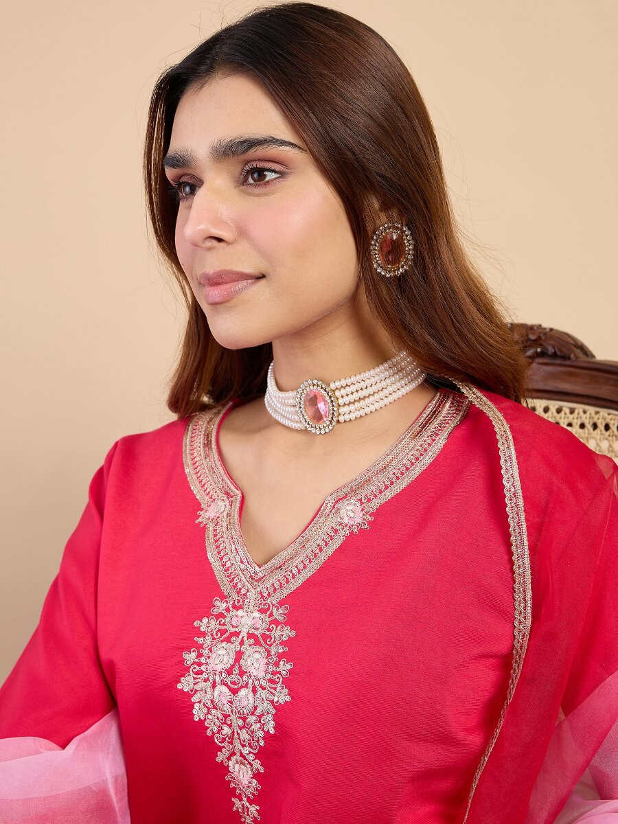Pink Silk Blend Embroidery Wedding Party Festival Casual Pant Salwar Kameez