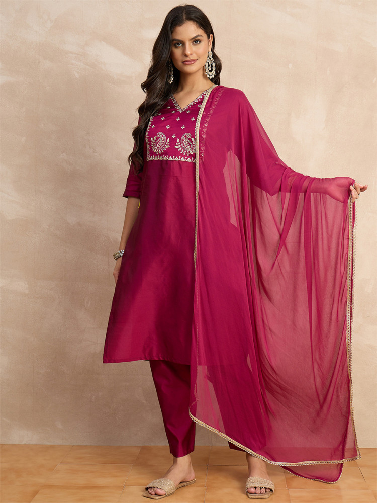 Image of Pink Silk Blend Embroidery Wedding Party Festival Casual Ready Pant Salwar Kameez