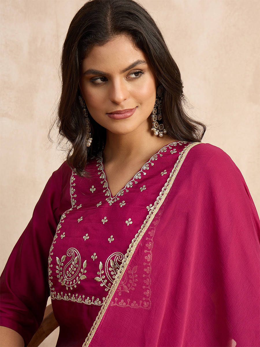 Pink Silk Blend Embroidery Wedding Party Festival Casual Ready Pant Salwar Kameez