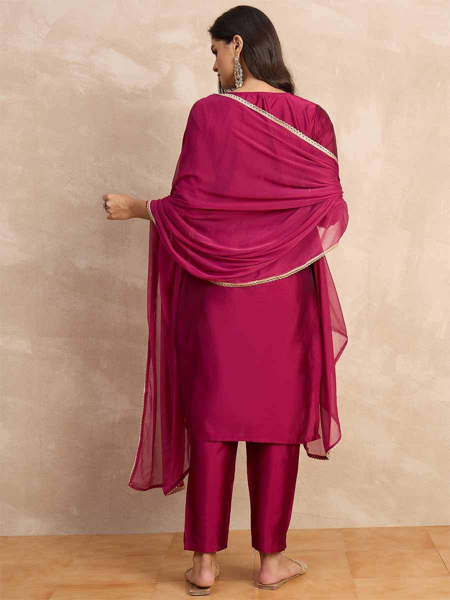 Pink Silk Blend Embroidery Wedding Party Festival Casual Ready Pant Salwar Kameez