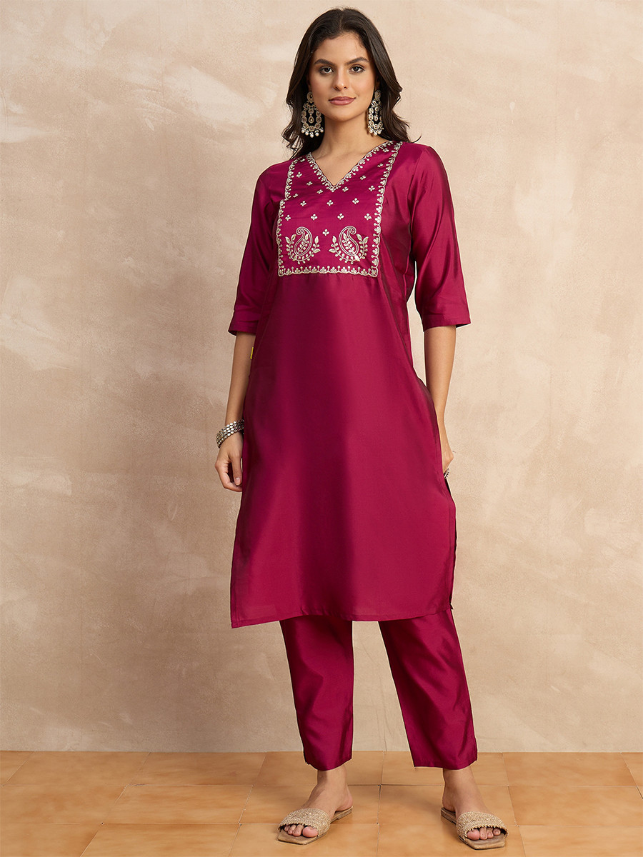 Pink Silk Blend Embroidery Wedding Party Festival Casual Ready Pant Salwar Kameez