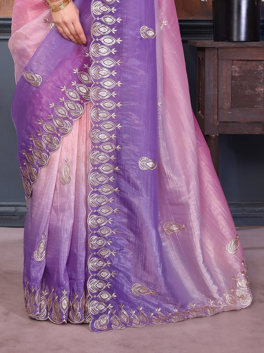 Pink Silk Blend Embroidery Wedding Reception Party Festival Casual Heavy Border Sarees